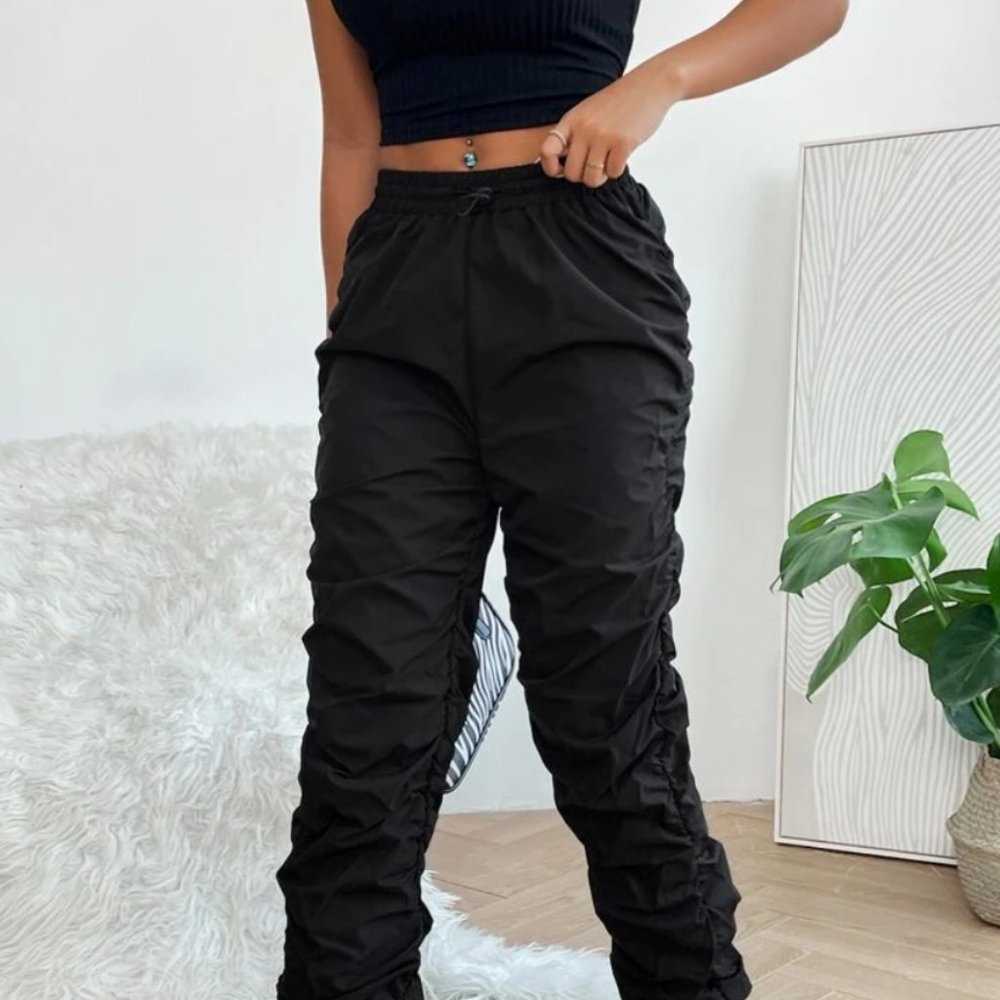 SHEIN PETITE Elastic Waist Ruched Pants